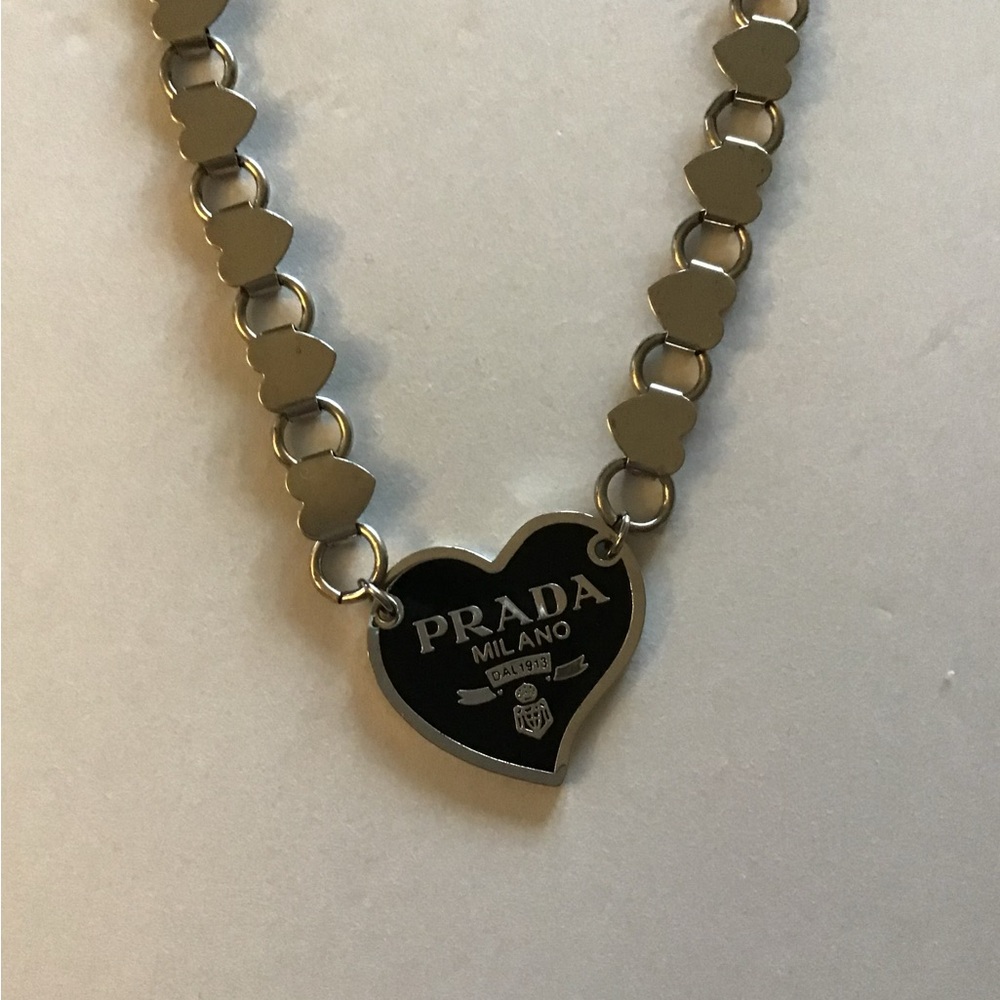 Idlewild Upcycled Jewelry Prada Milano Heart Necklace - Black and Silver